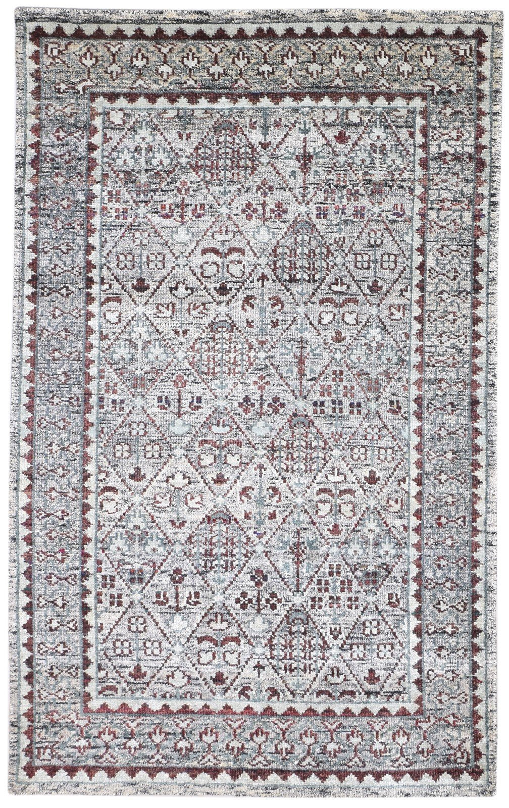 Grey Silk Rug 5' X 8' Persian Hand Knotted Bohemian Oriental Room Size Carpet 