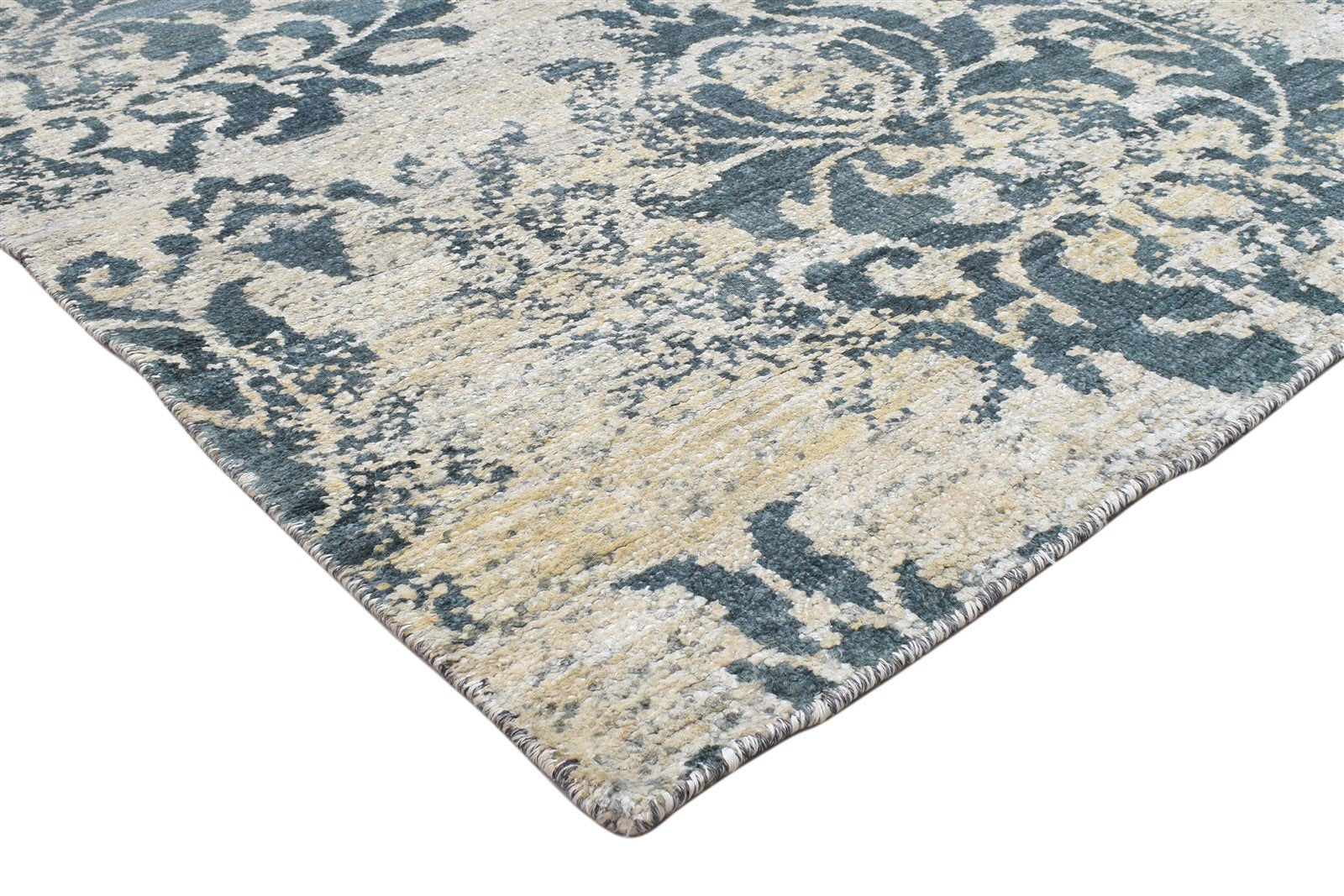 Hand Knotted Sage Silk Rug 5' X 8' Modern Moroccan Damask Room Size Carpet 