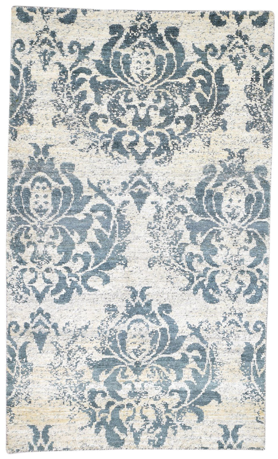 Hand Knotted Sage Silk Rug 5' X 8' Modern Moroccan Damask Room Size Carpet 