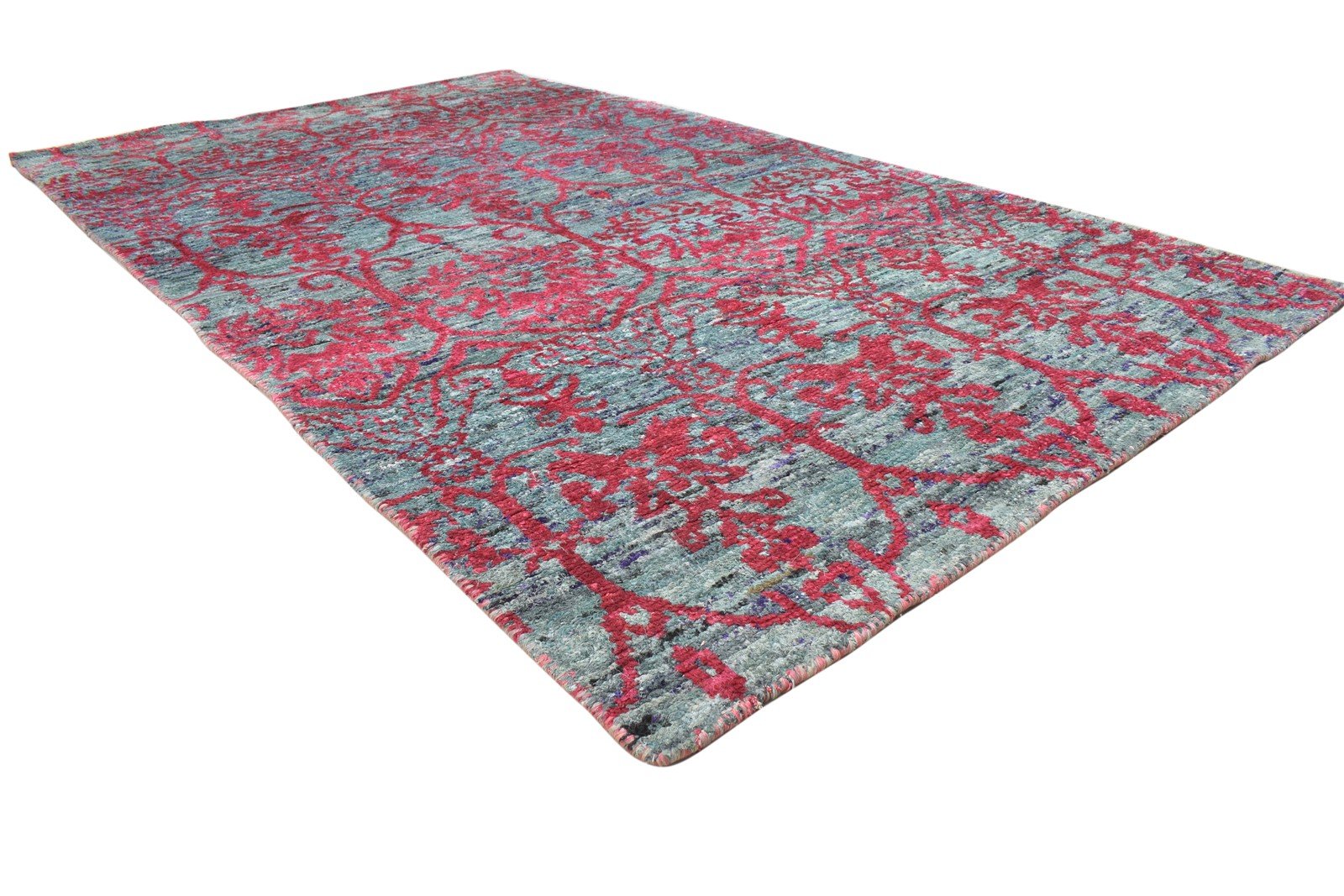 Red Silk Rug 5' X 8' Modern Hand Knotted Moroccan Floral Room Size Carpet 