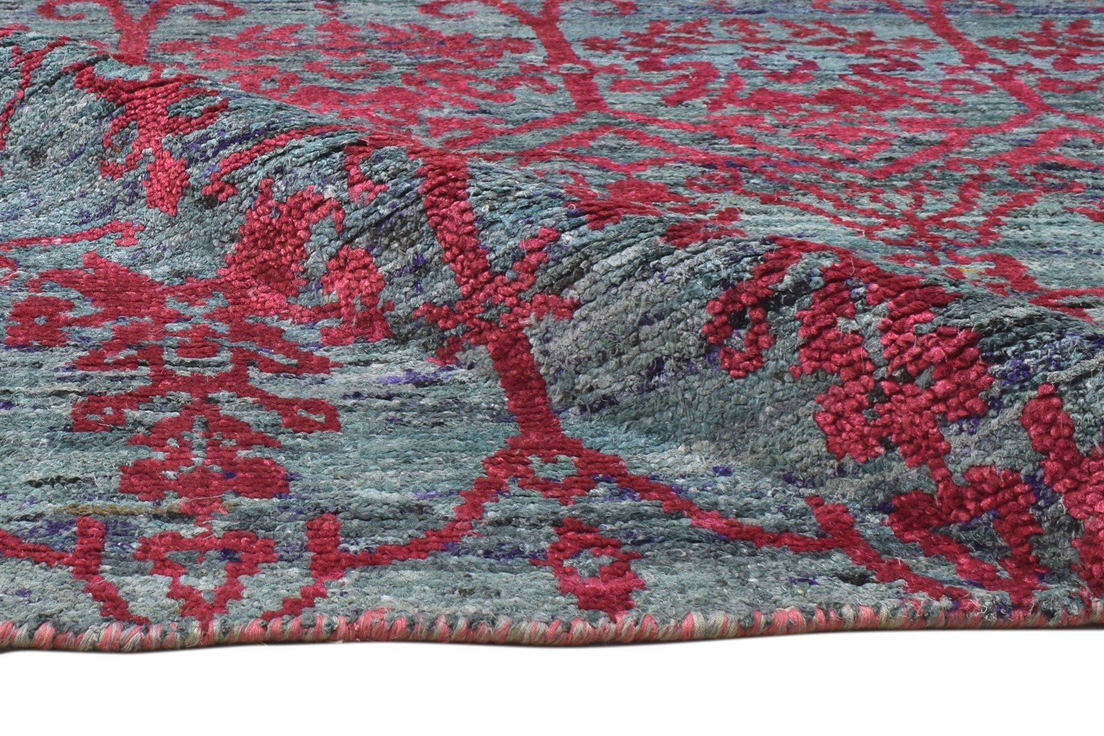 Red Silk Rug 5' X 8' Modern Hand Knotted Moroccan Floral Room Size Carpet 