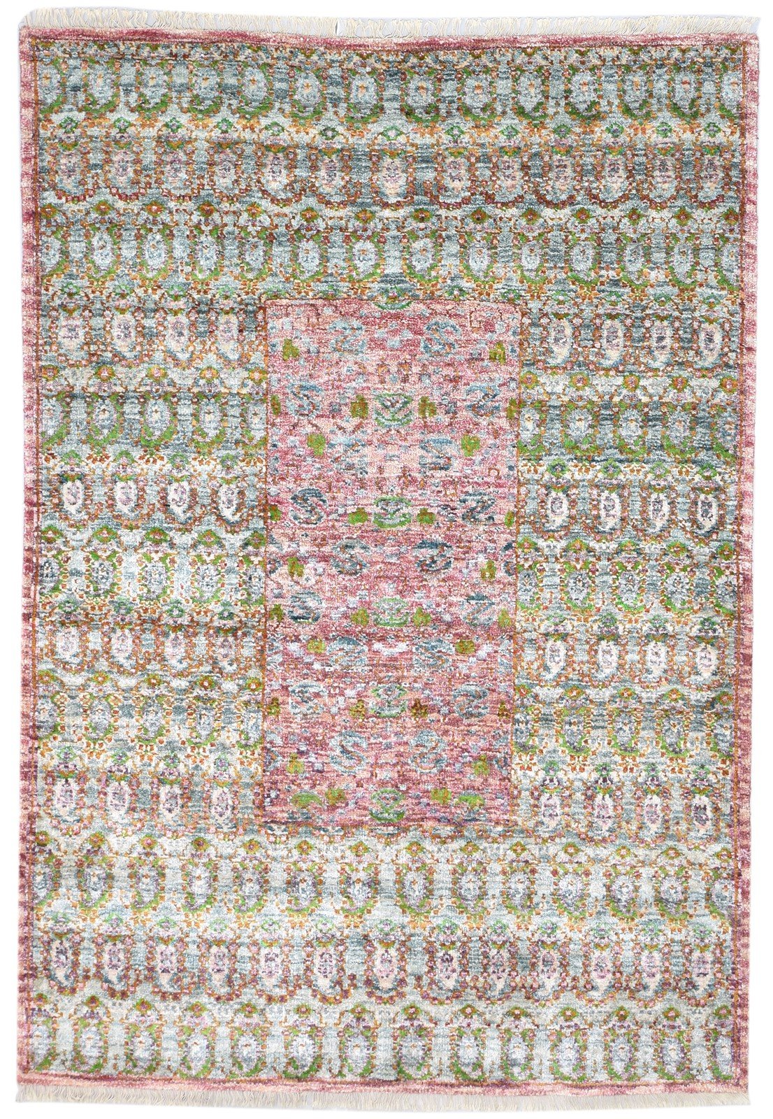 Silk Green Rug 5' X 8' Persian Hand Knotted Bohemian Oriental Room Size Carpet 