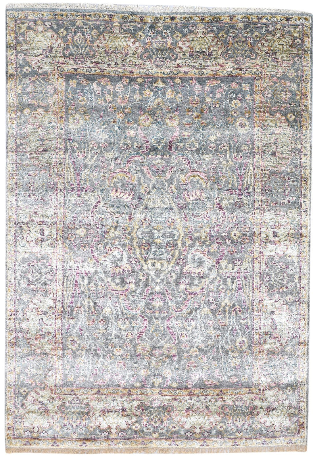 6X8 Rug Silk Dark Grey Persian Hand Knotted Bohemian Oriental Room Size Carpet 