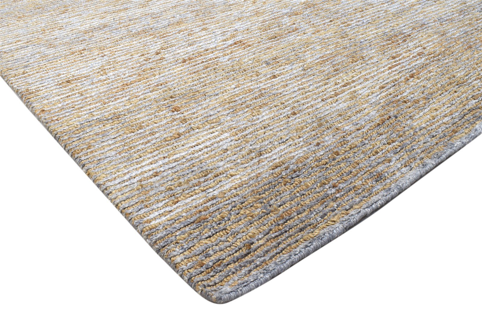 Hand Knotted Beige Jute / Silk Rug 5X7 Modern Bohemian Striped Room Size Carpet 