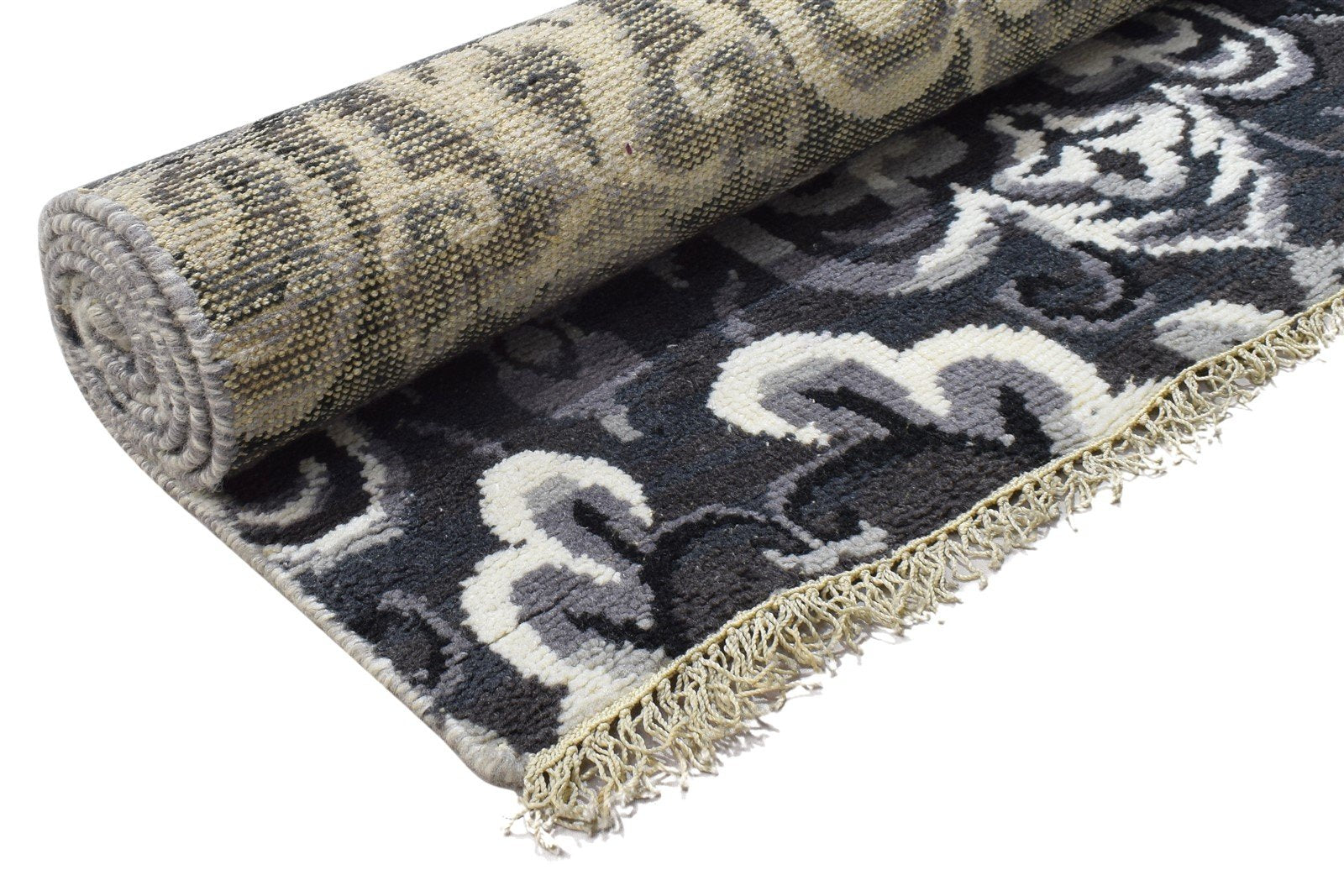 Charcoal Pet Yarn Rug 4X8 Modern Hand Knotted Moroccan Damask Room Size Runner 