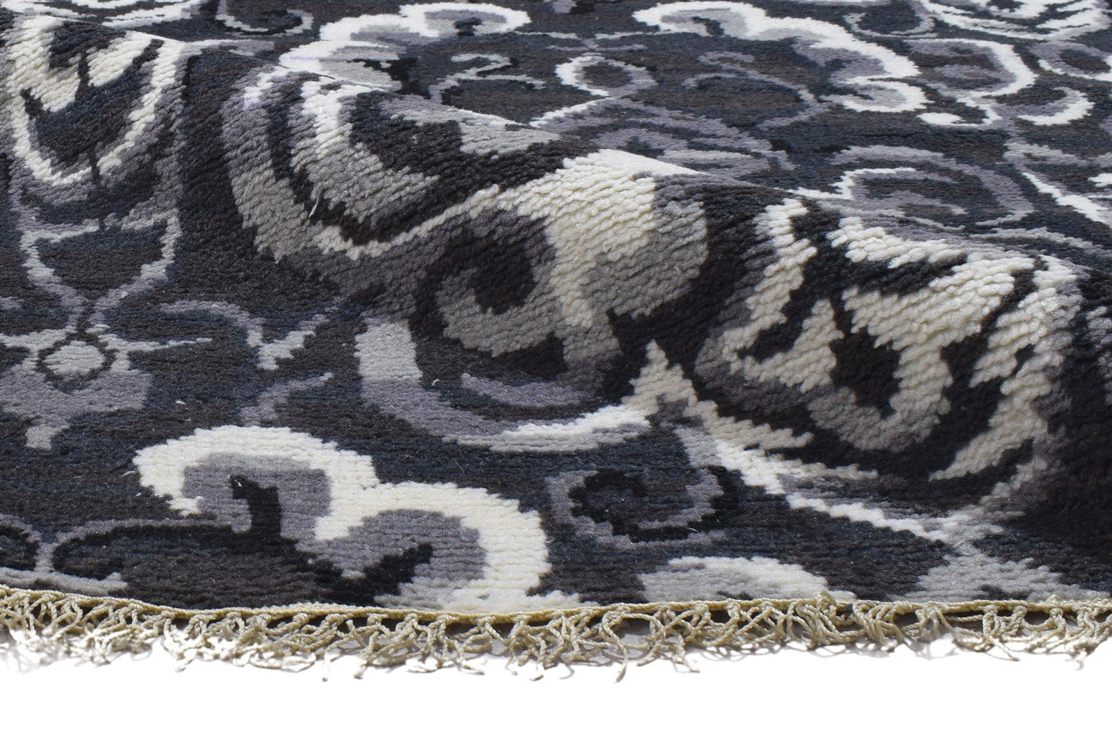 Charcoal Pet Yarn Rug 4X8 Modern Hand Knotted Moroccan Damask Room Size Runner 