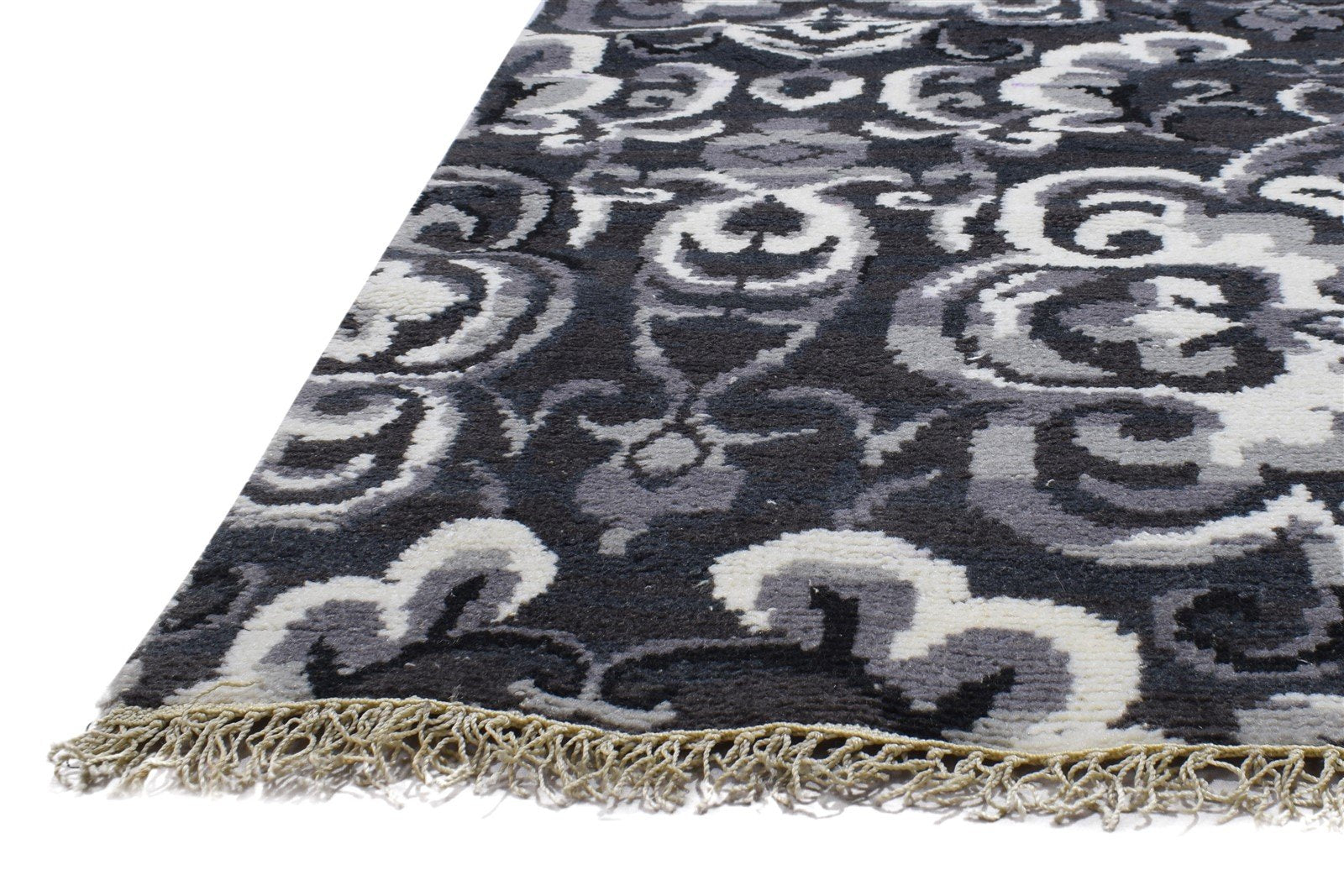 Charcoal Pet Yarn Rug 4X8 Modern Hand Knotted Moroccan Damask Room Size Runner 