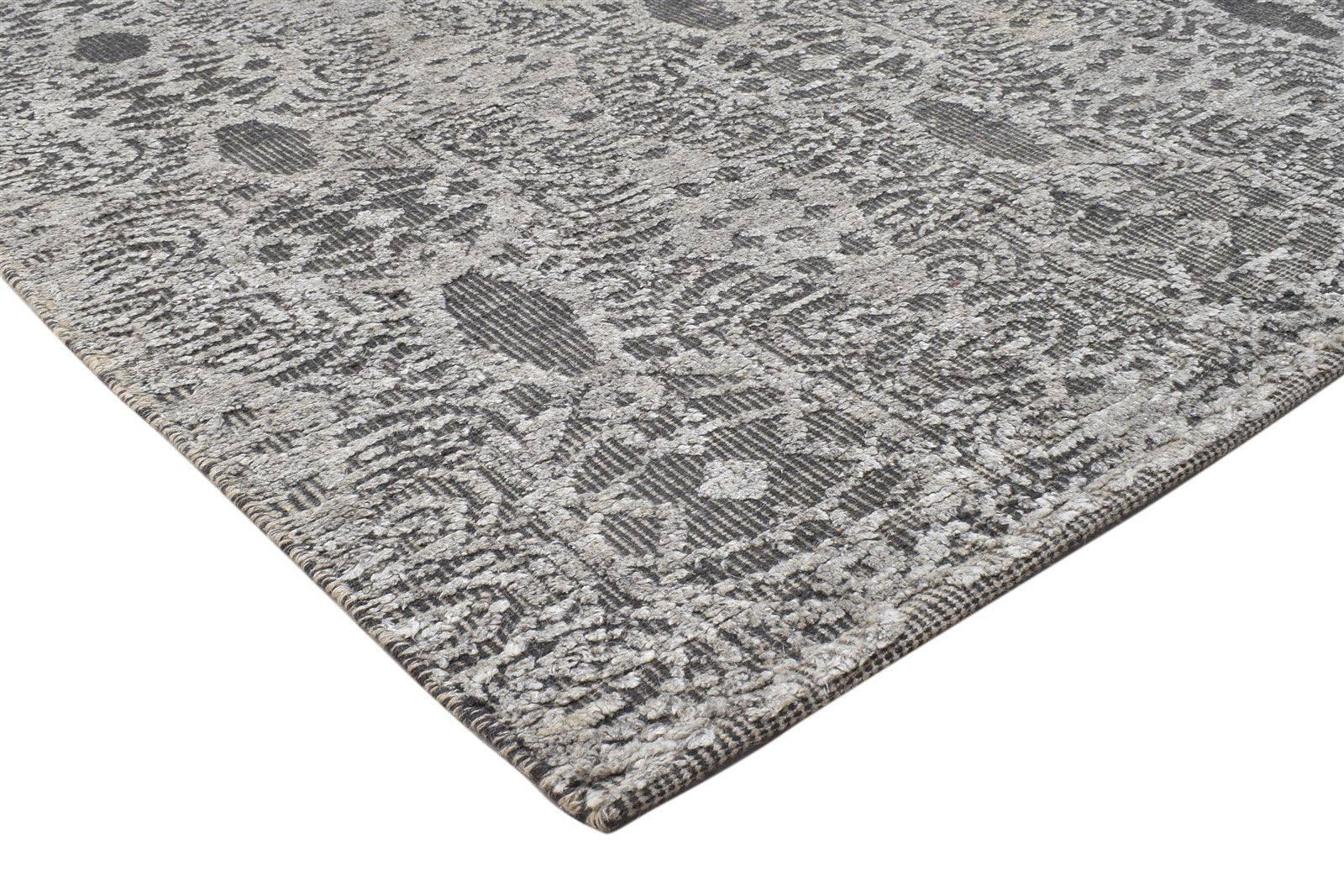 Wool / Silk Grey Rug 5X8 Modern Hand Knotted Moroccan Damask Room Size Carpet 