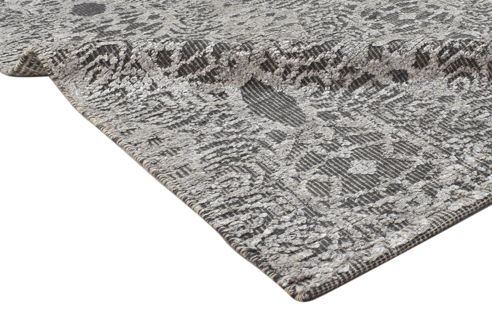 Wool / Silk Grey Rug 5X8 Modern Hand Knotted Moroccan Damask Room Size Carpet 