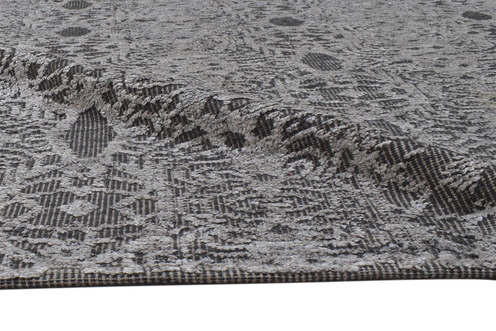 Wool / Silk Grey Rug 5X8 Modern Hand Knotted Moroccan Damask Room Size Carpet 