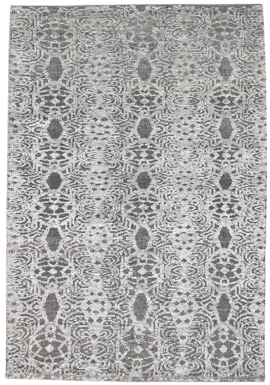 Wool / Silk Grey Rug 5X8 Modern Hand Knotted Moroccan Damask Room Size Carpet 