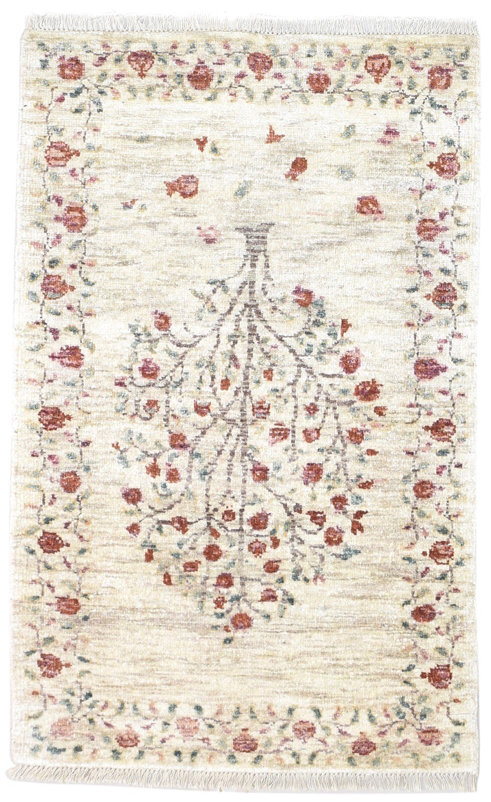 Beige Silk Rug 3X5 Vintage Hand Knotted Moroccan Tree Of Life Room Size Carpet 