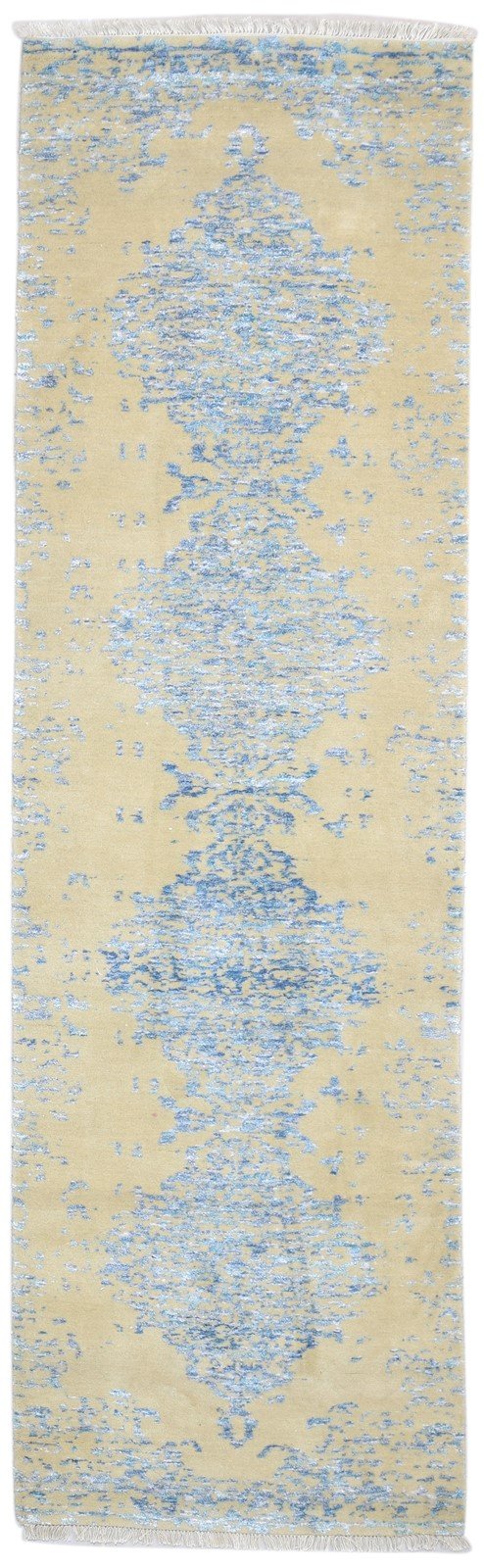 Hand Knotted Beige Wool / Silk Rug 3X10 Modern Scandinavian Abstract Small 