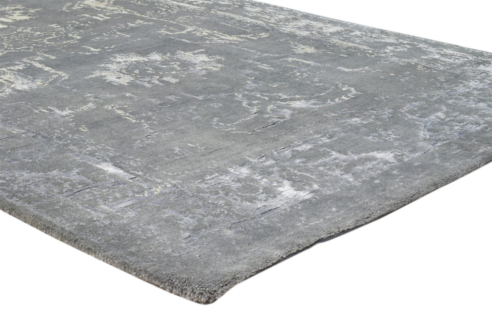 Hand Knotted Grey Wool / Silk Rug 5X7 Modern Oushak Distressed Room Size Carpet 