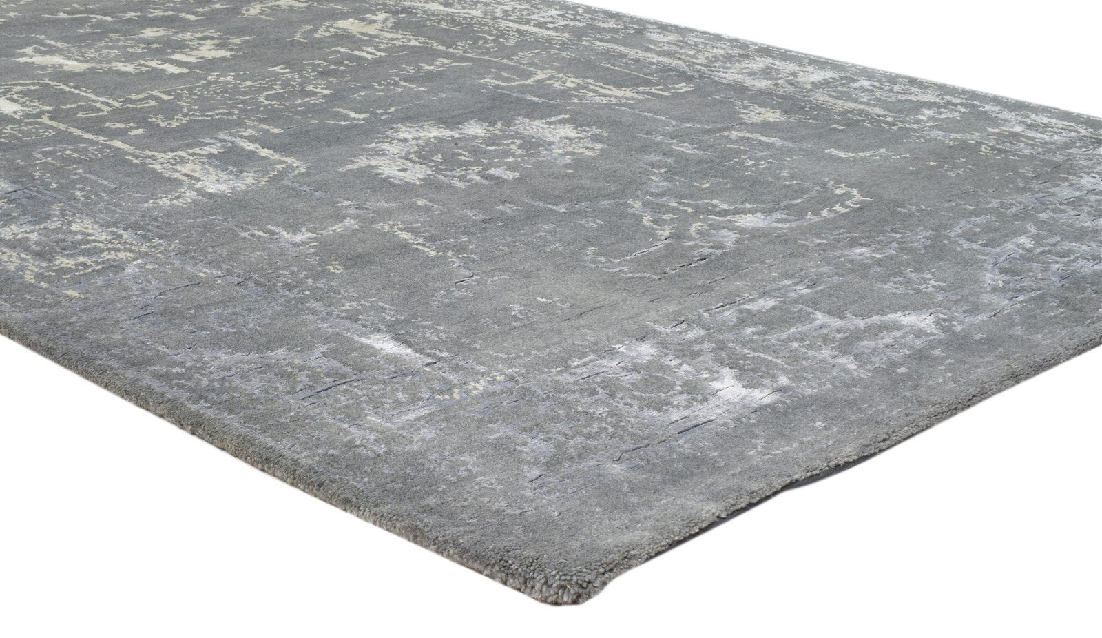 Hand Knotted Grey Wool / Silk Rug 5X7 Modern Oushak Distressed Room Size Carpet 