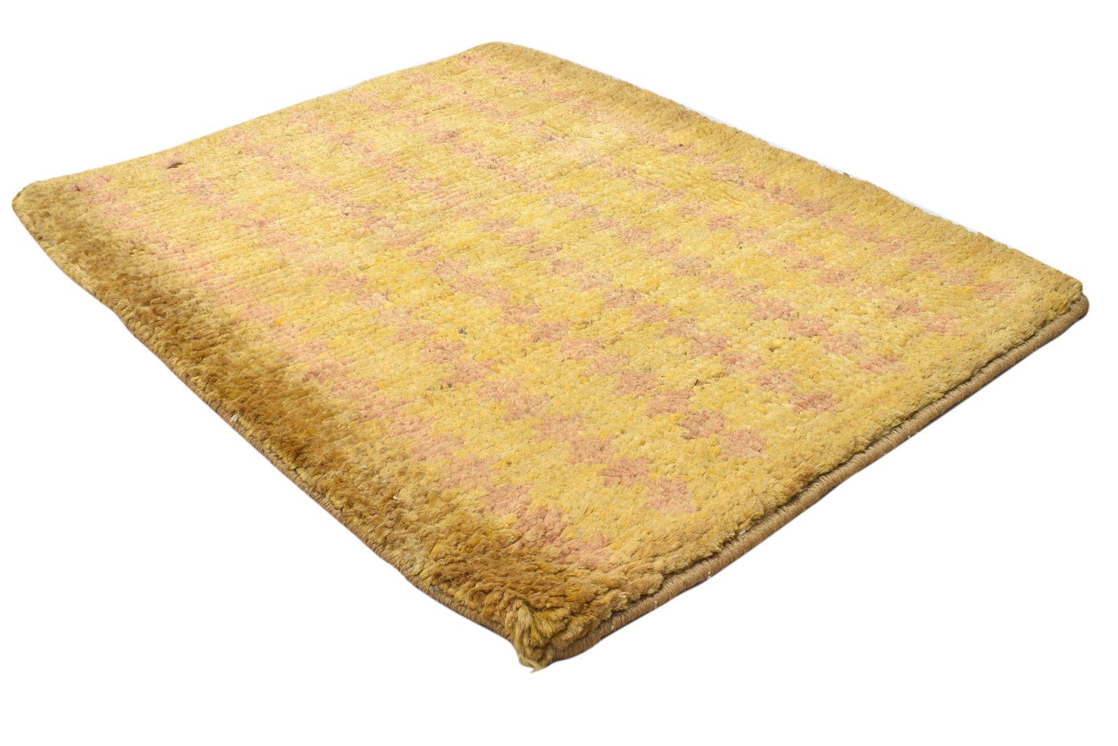 Gold Jute Rug 2' X 3' Modern Hand Knotted Scandinavian Striped Small Carpet 