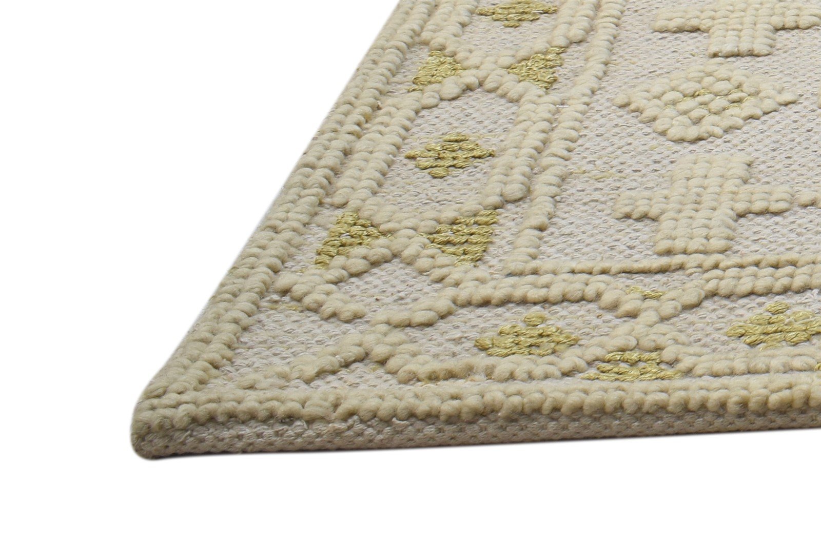 Hand Woven Beige Wool / Silk Rug 2' X 3' Modern Moroccan Geometric Small Carpet 