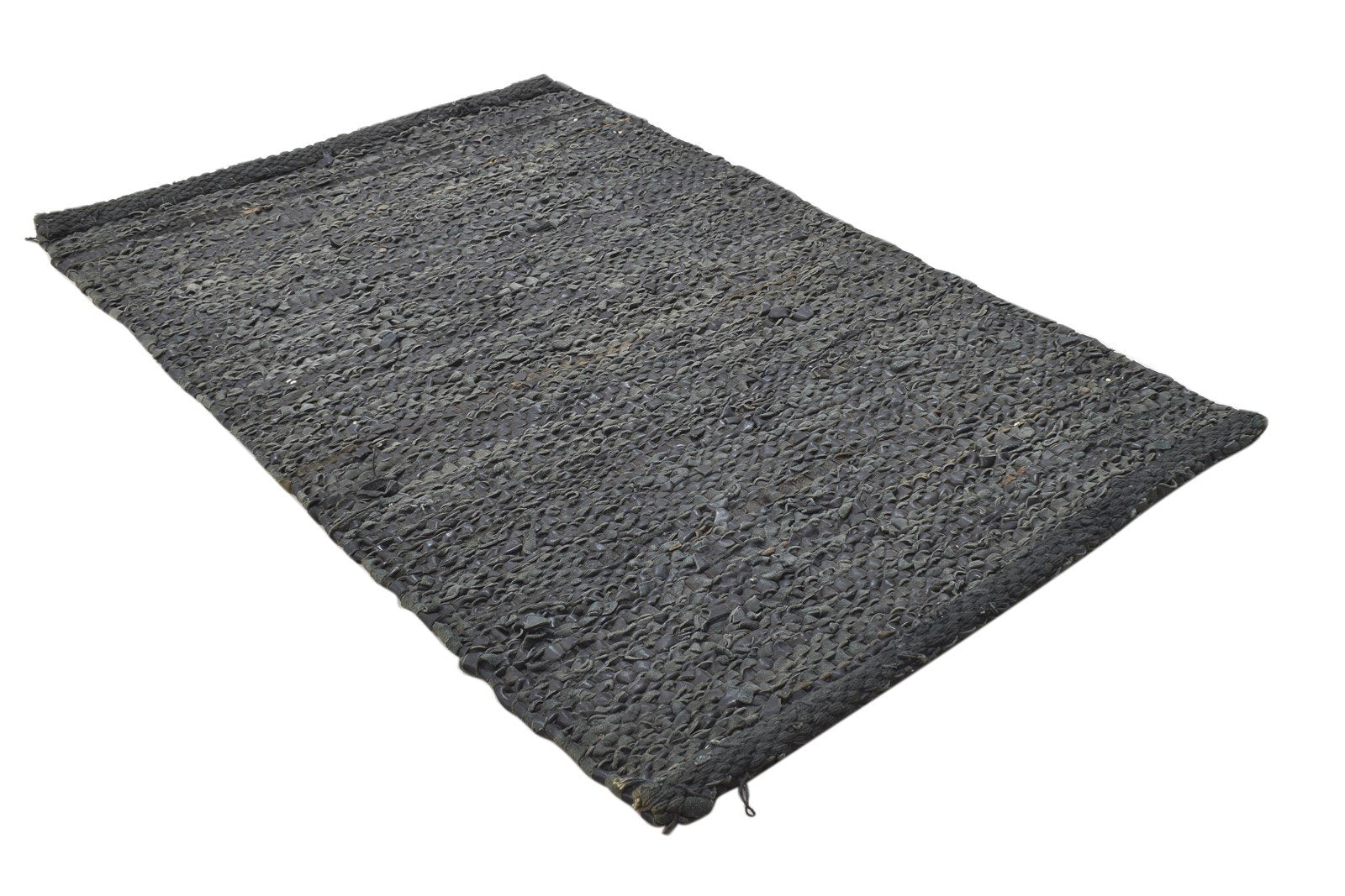 Leather Cowhide Charcoal Rug 2X3 Modern Hand Woven Scandinavian Solid Small 