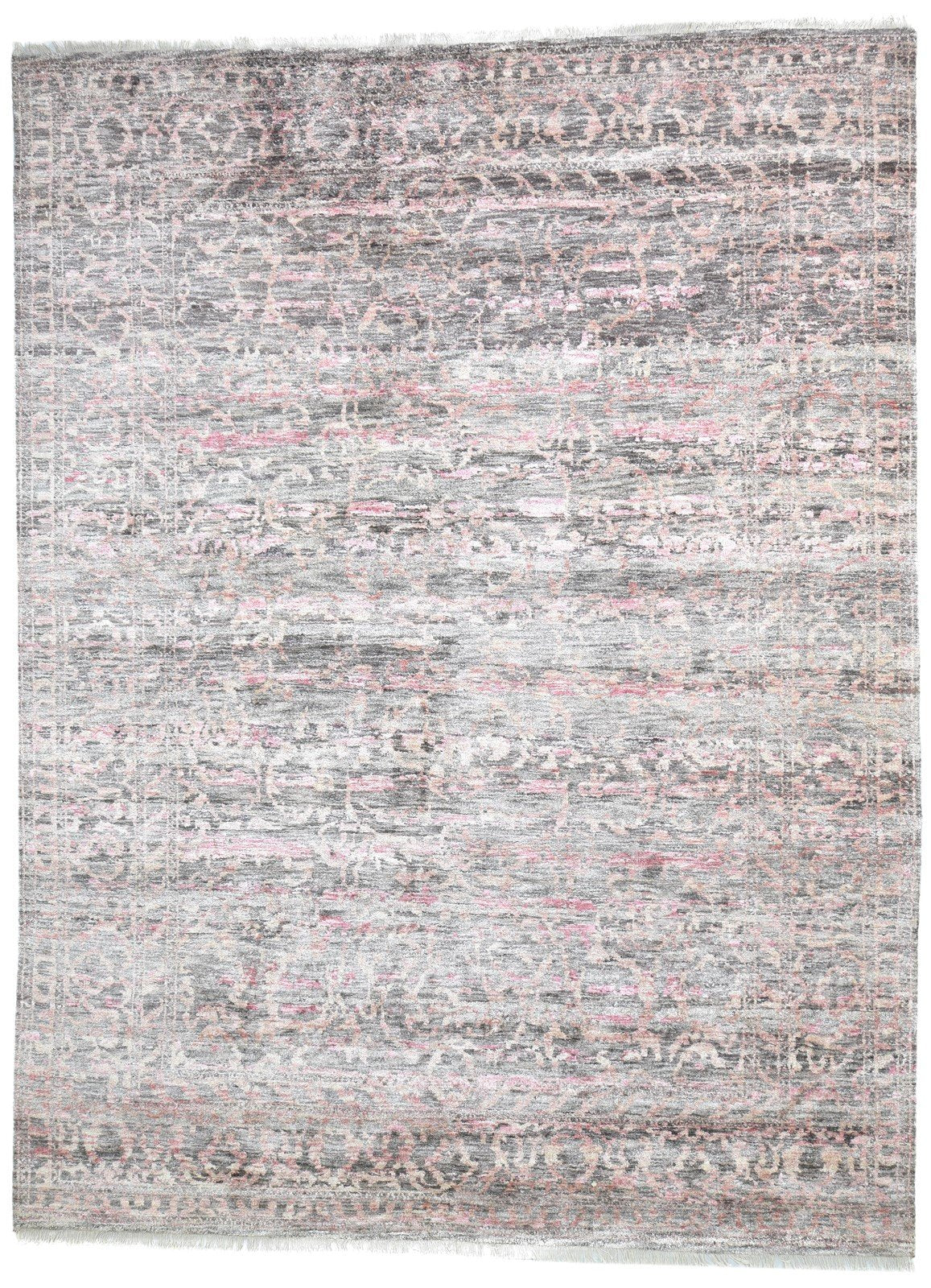 9' X 12' Rug Silk Pink Modern Hand Knotted Bohemian Oriental Large Carpet 