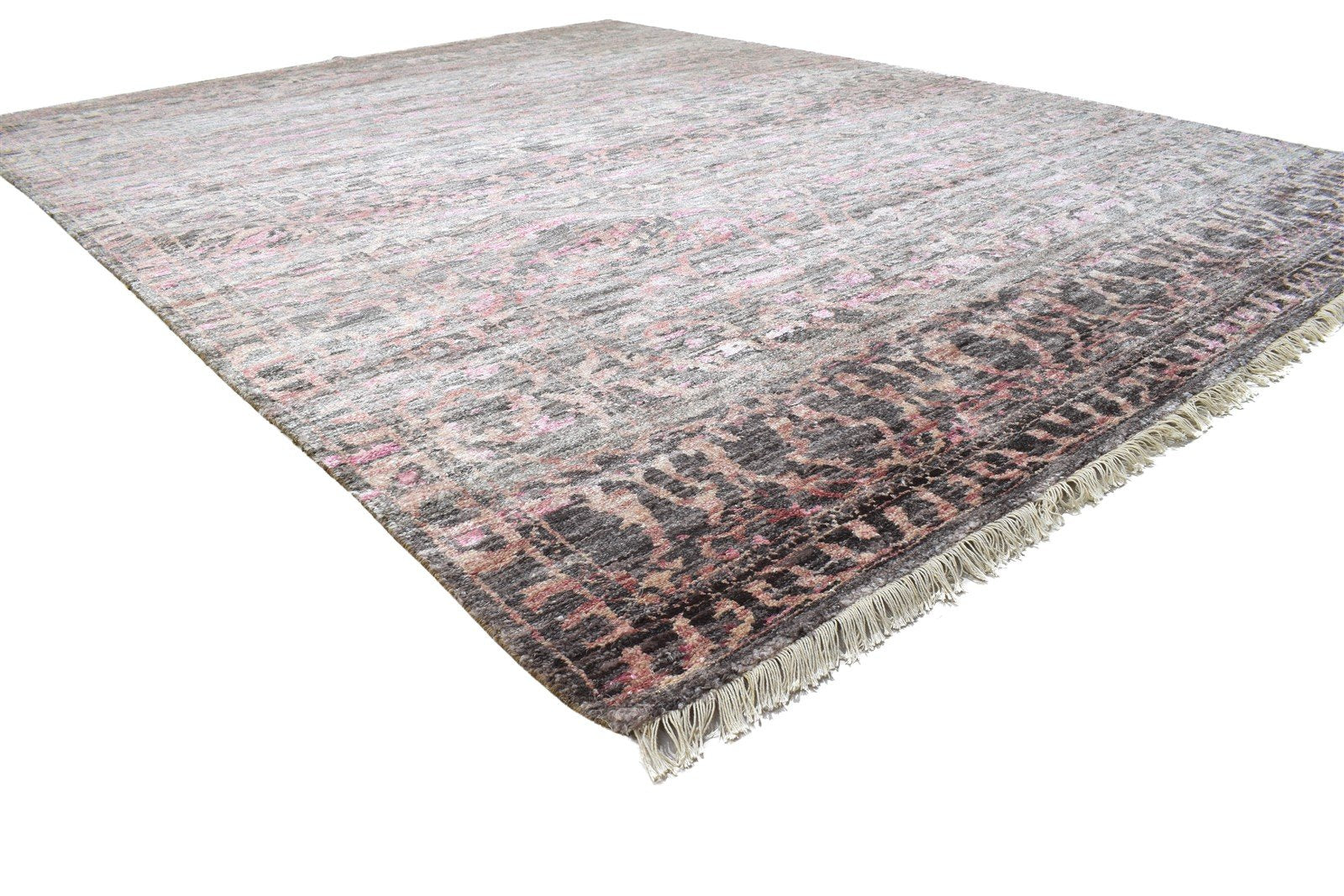 Silk Pink Rug 8' X 10' Modern Hand Knotted Bohemian Oriental Large Carpet 