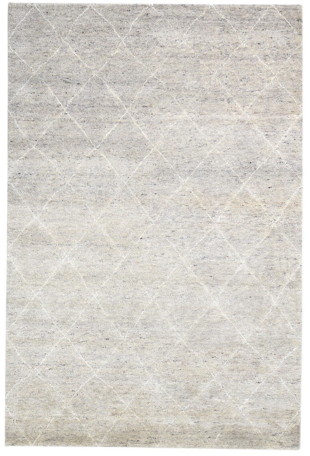 Beige Wool / Silk Rug 6X9 Modern Hand Knotted Moroccan Diamond Room Size Carpet 