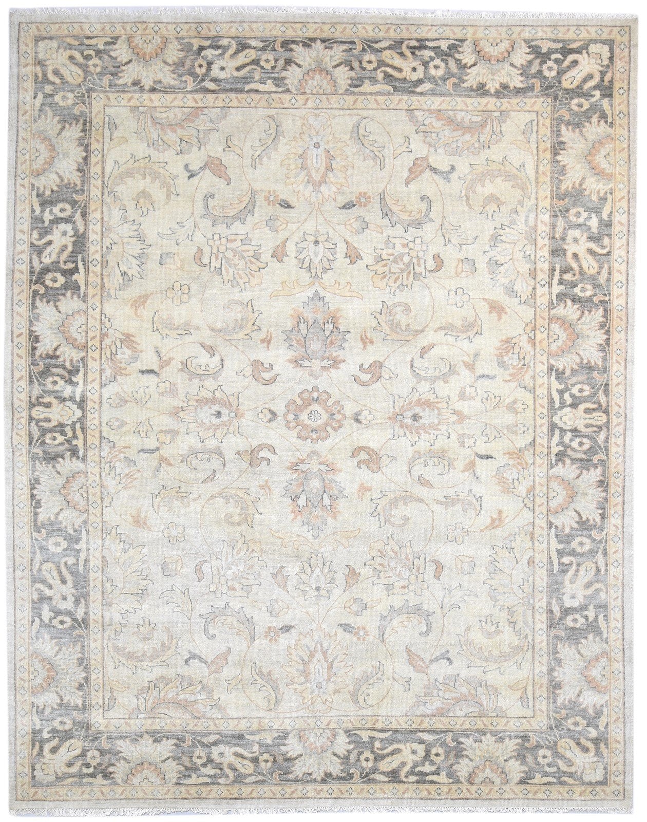 Hand Knotted Beige Wool Rug 8' X 10' Persian Kashan Oriental Large Carpet 