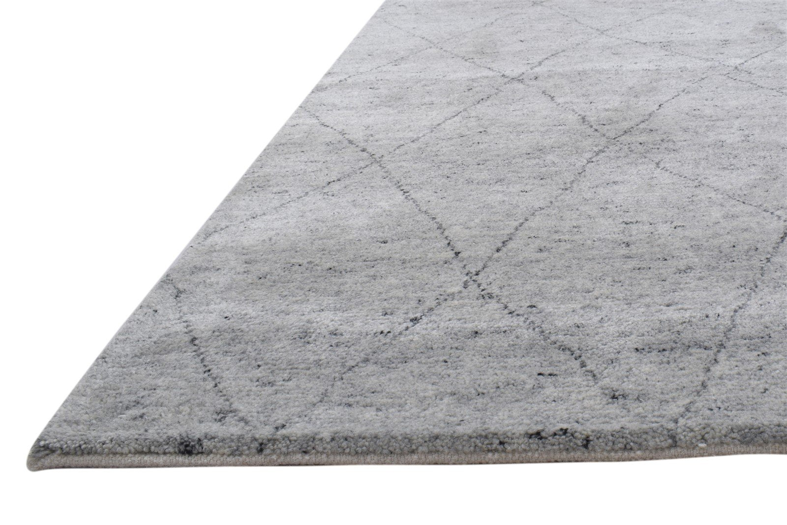 10X14 Rug Wool / Silk Grey Modern Hand Knotted Moroccan Diamond Extra Large 