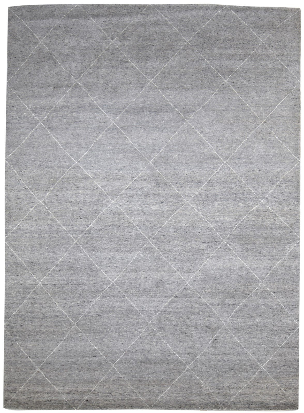 Wool / Art Silk Dark Grey Rug 10X14 Modern Hand Knotted Moroccan Diamond Extra Large 