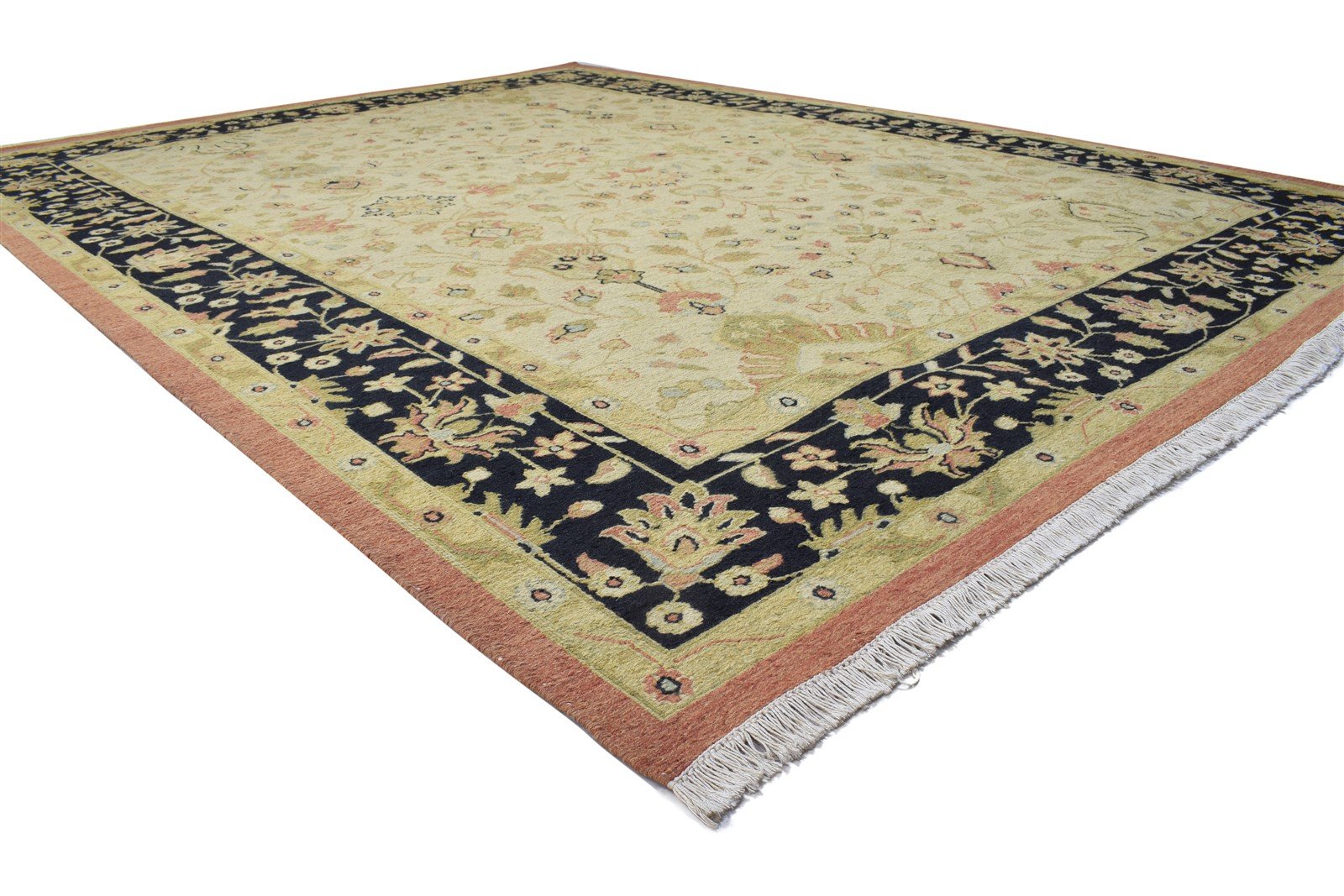 Beige Wool Rug 9' X 11' Persian Hand Knotted Kashan Oriental Large Carpet 