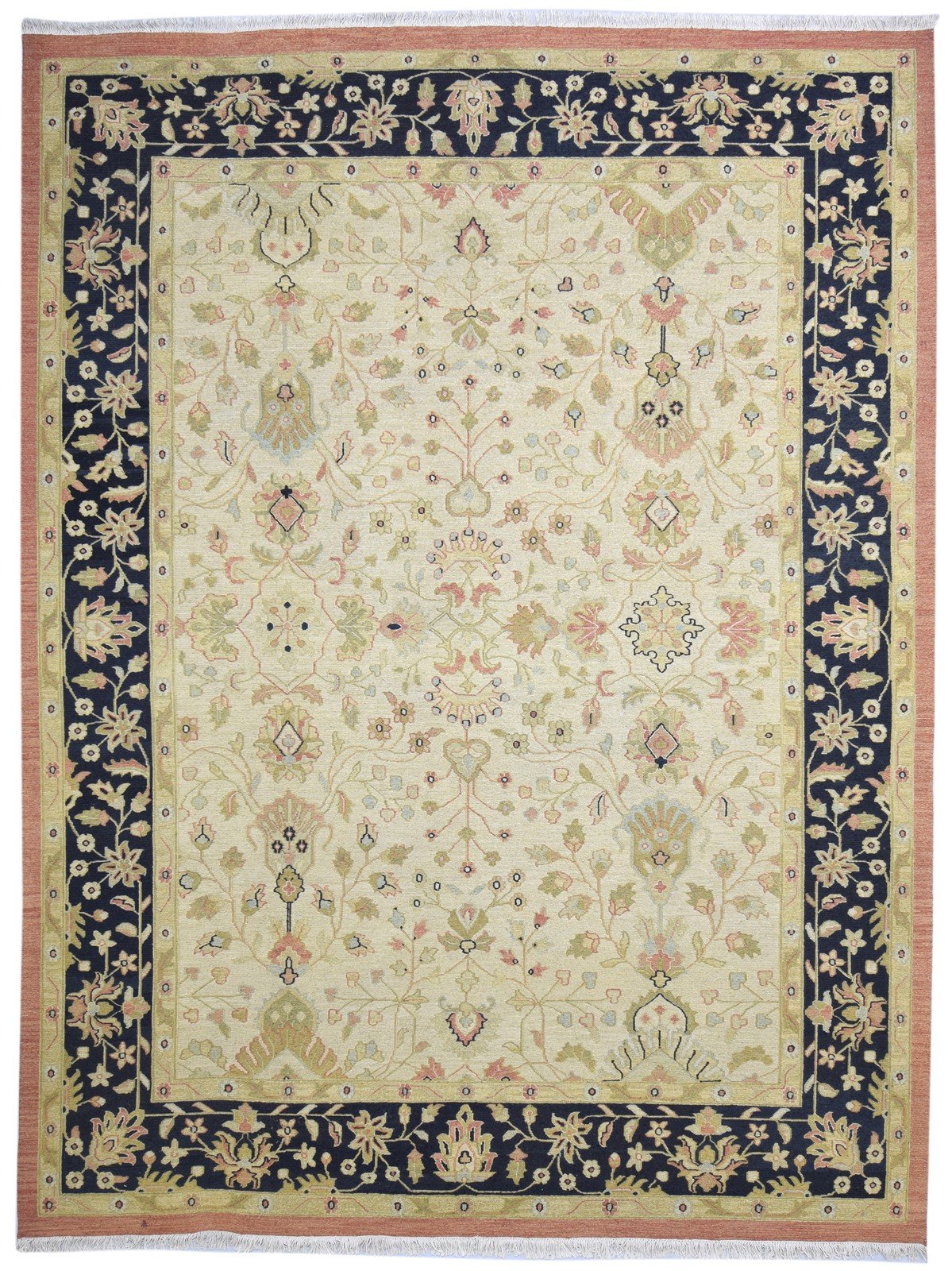 Beige Wool Rug 9' X 11' Persian Hand Knotted Kashan Oriental Large Carpet 