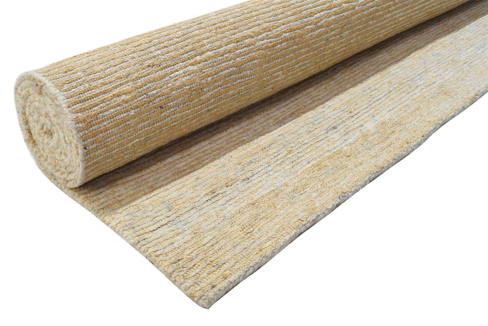 Beige Wool / Jute Rug 8X11 Modern Hand Knotted Scandinavian Striped Large Carpet 