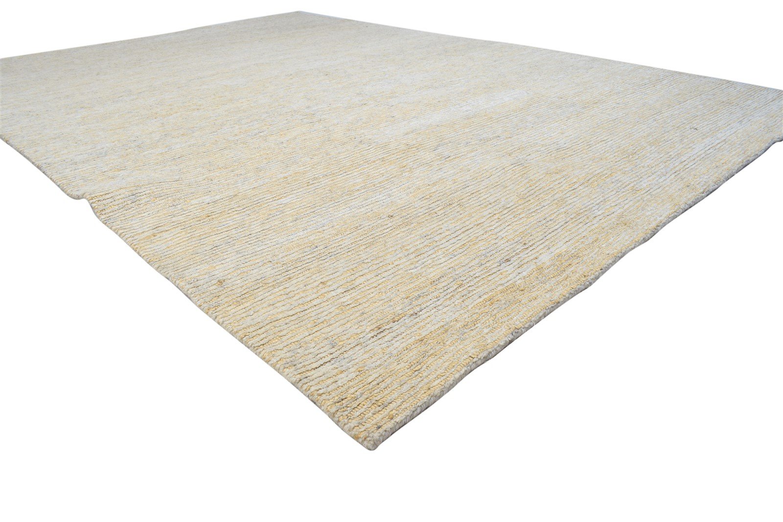 Beige Wool / Jute Rug 8X11 Modern Hand Knotted Scandinavian Striped Large Carpet 