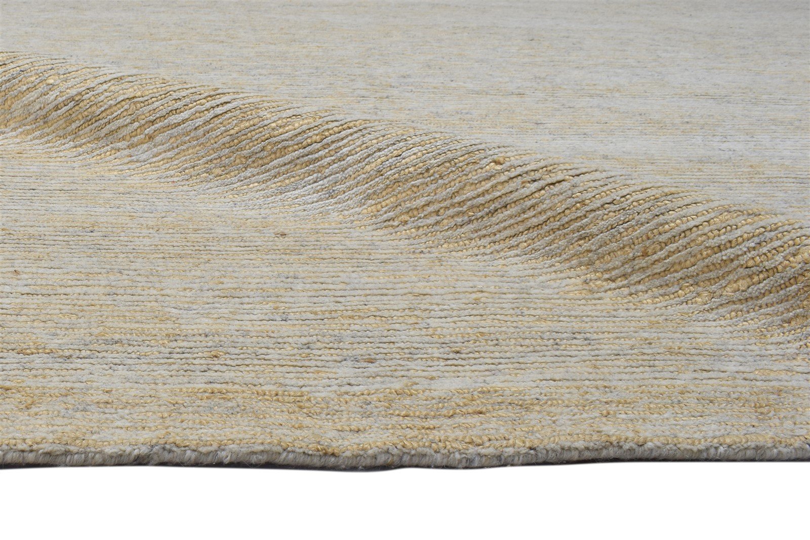 Beige Wool / Jute Rug 8X11 Modern Hand Knotted Scandinavian Striped Large Carpet 