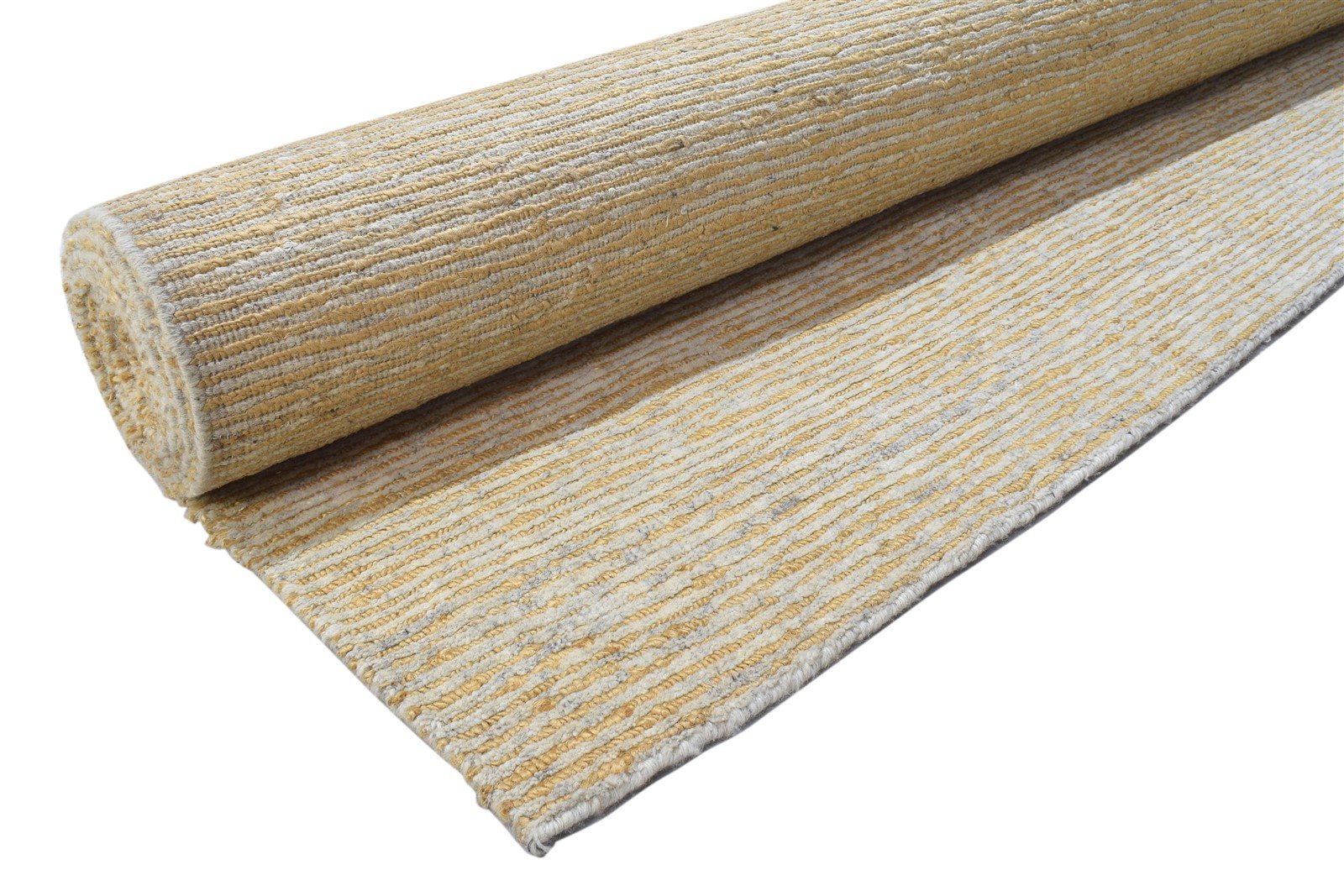 Wool / Jute Beige Rug 10X13 Modern Hand Knotted Scandinavian Striped Extra Large 