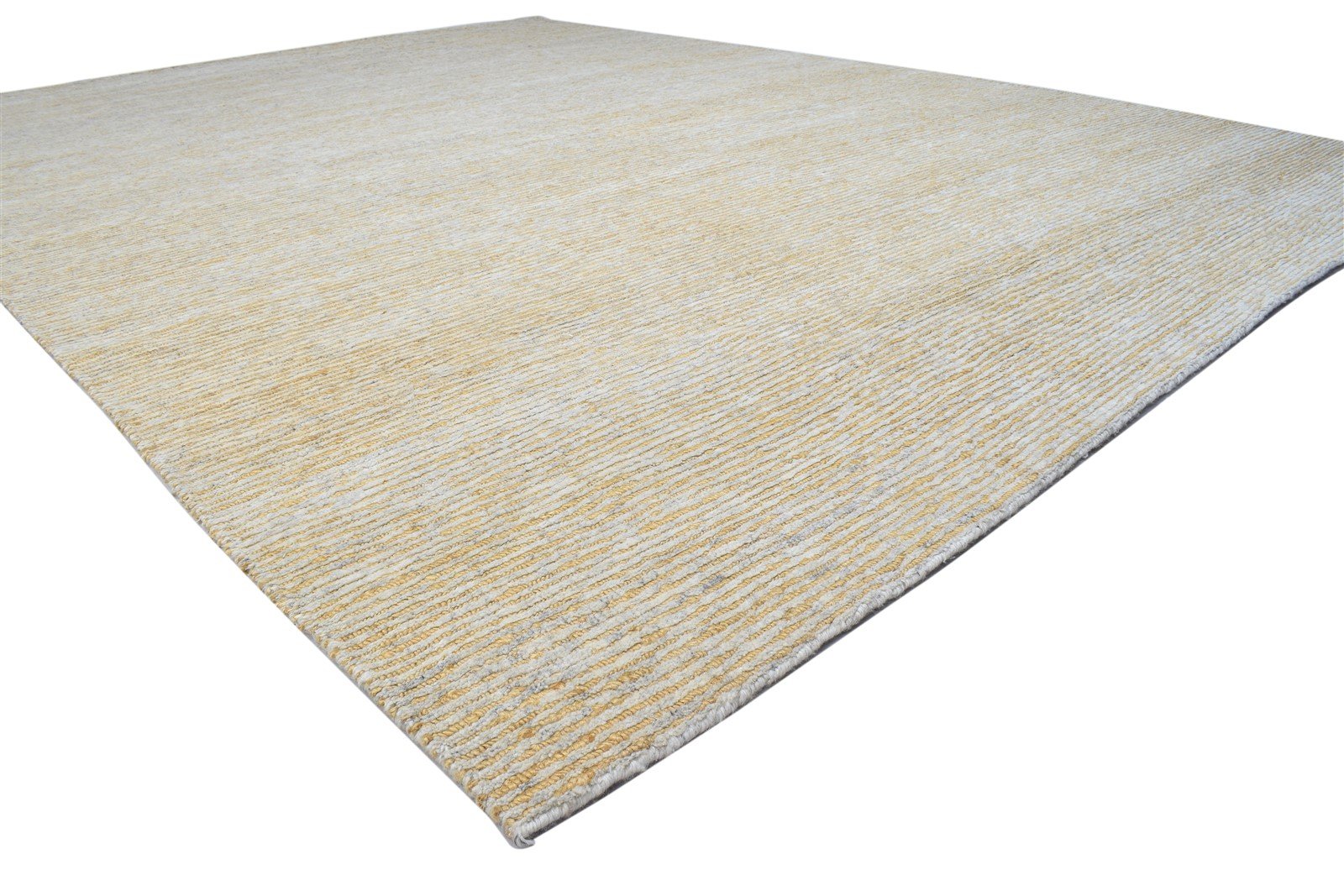 Wool / Jute Beige Rug 10X13 Modern Hand Knotted Scandinavian Striped Extra Large 