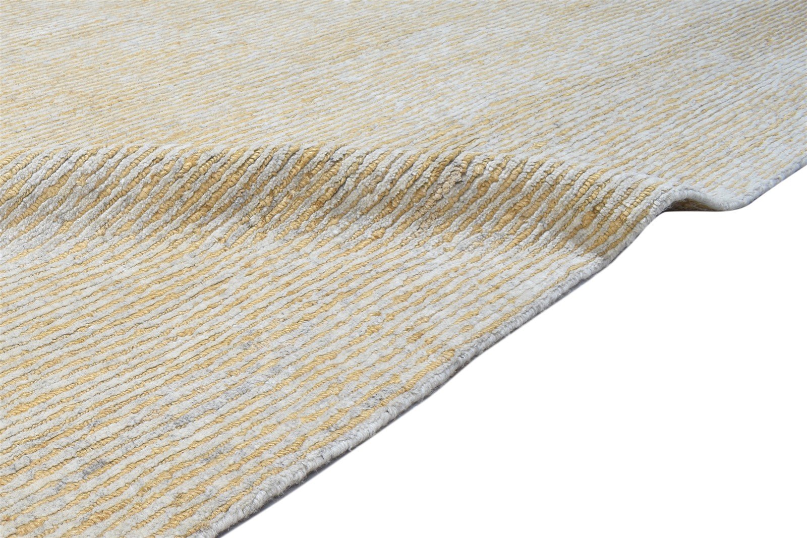 Wool / Jute Beige Rug 10X13 Modern Hand Knotted Scandinavian Striped Extra Large 