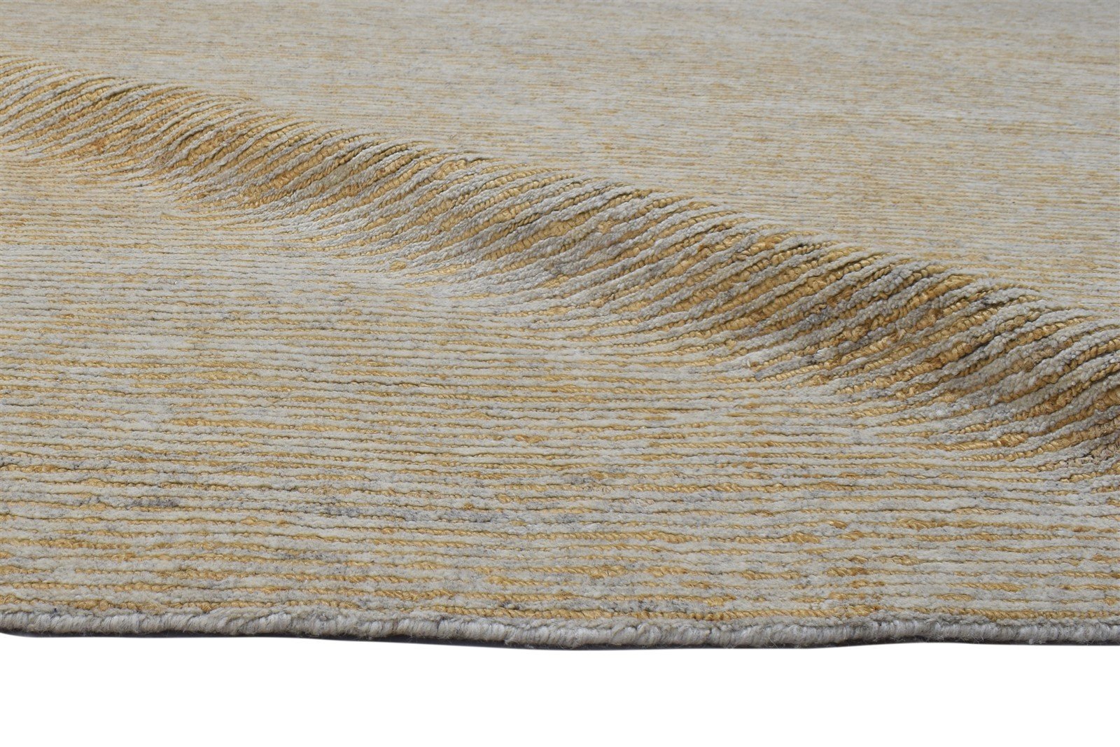 Wool / Jute Beige Rug 10X13 Modern Hand Knotted Scandinavian Striped Extra Large 