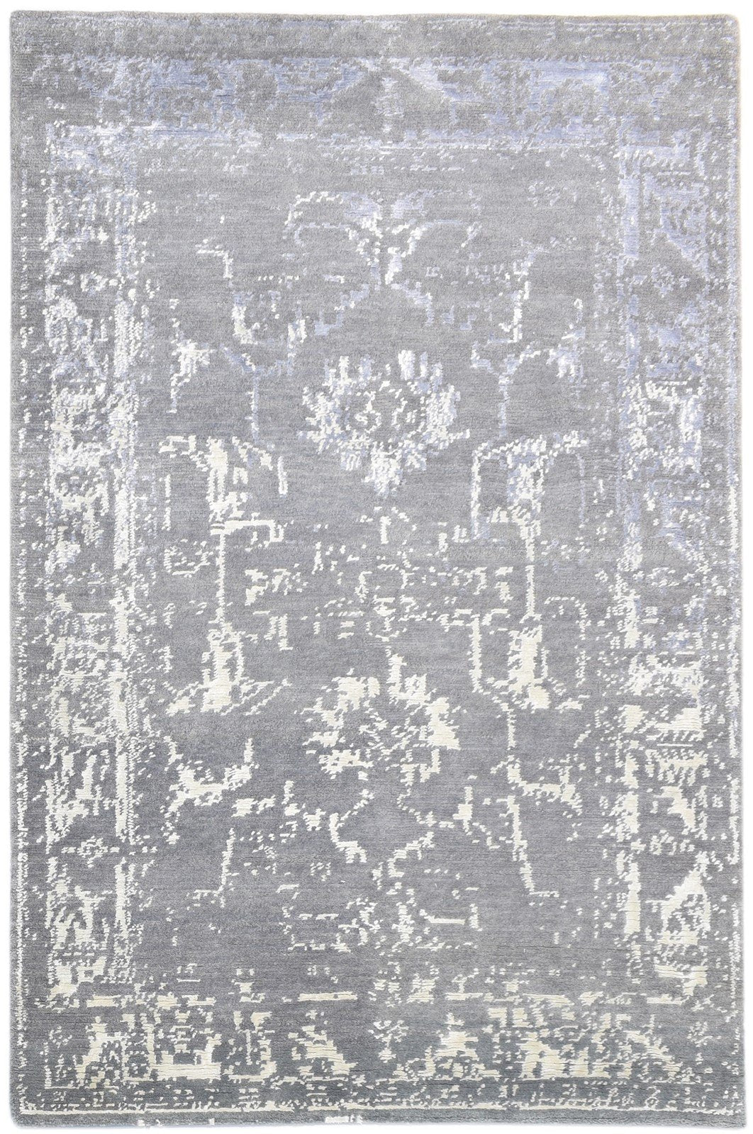 Grey Wool / Silk Rug 4X6 Modern Hand Knotted Oushak Distressed Room Size Carpet 