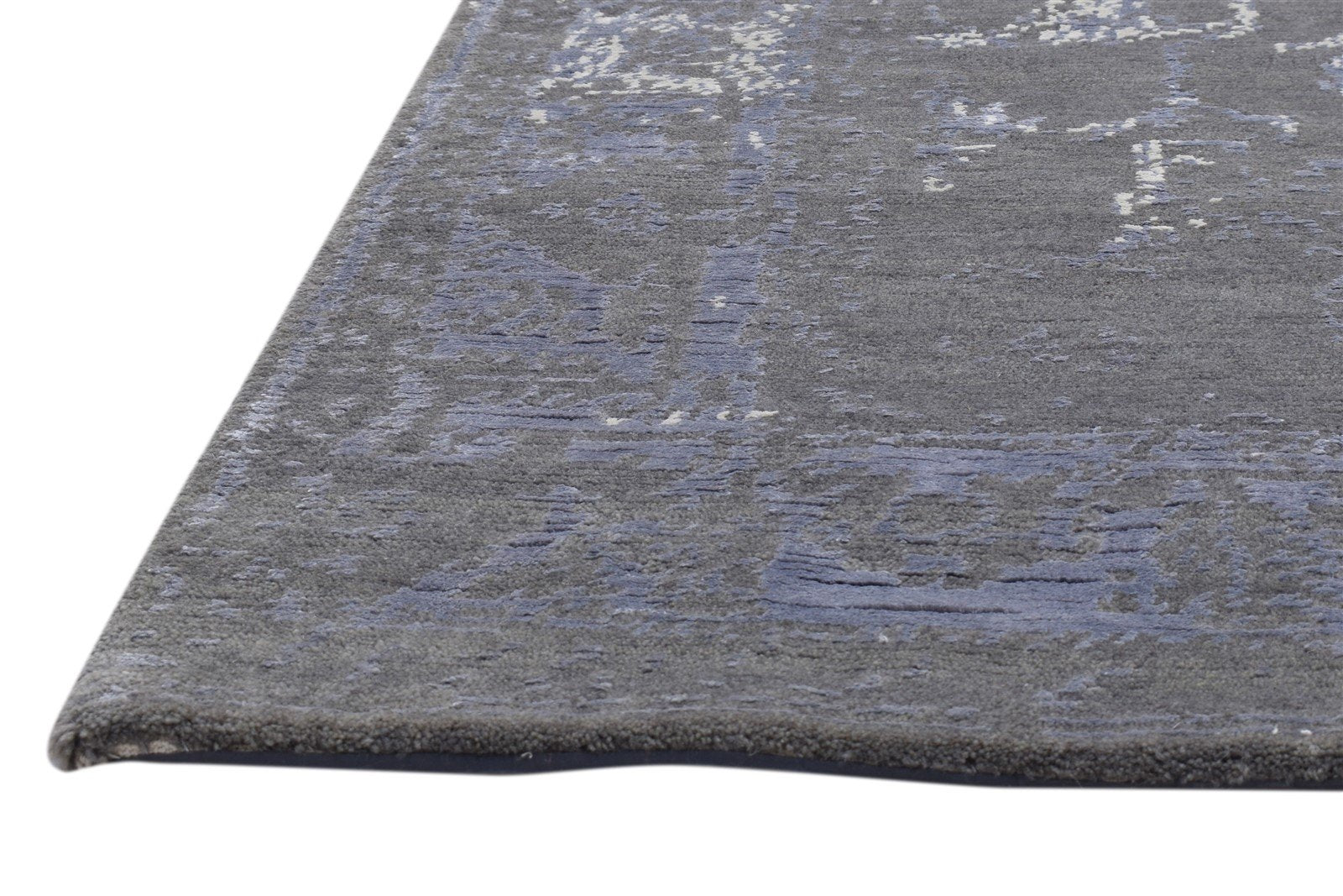 Grey Wool / Silk Rug 4X6 Modern Hand Knotted Oushak Distressed Room Size Carpet 