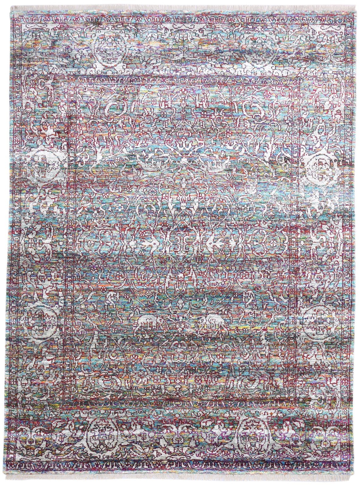 8' X 10' Rug Silk Pink Modern Hand Knotted Bohemian Oriental Large Carpet 