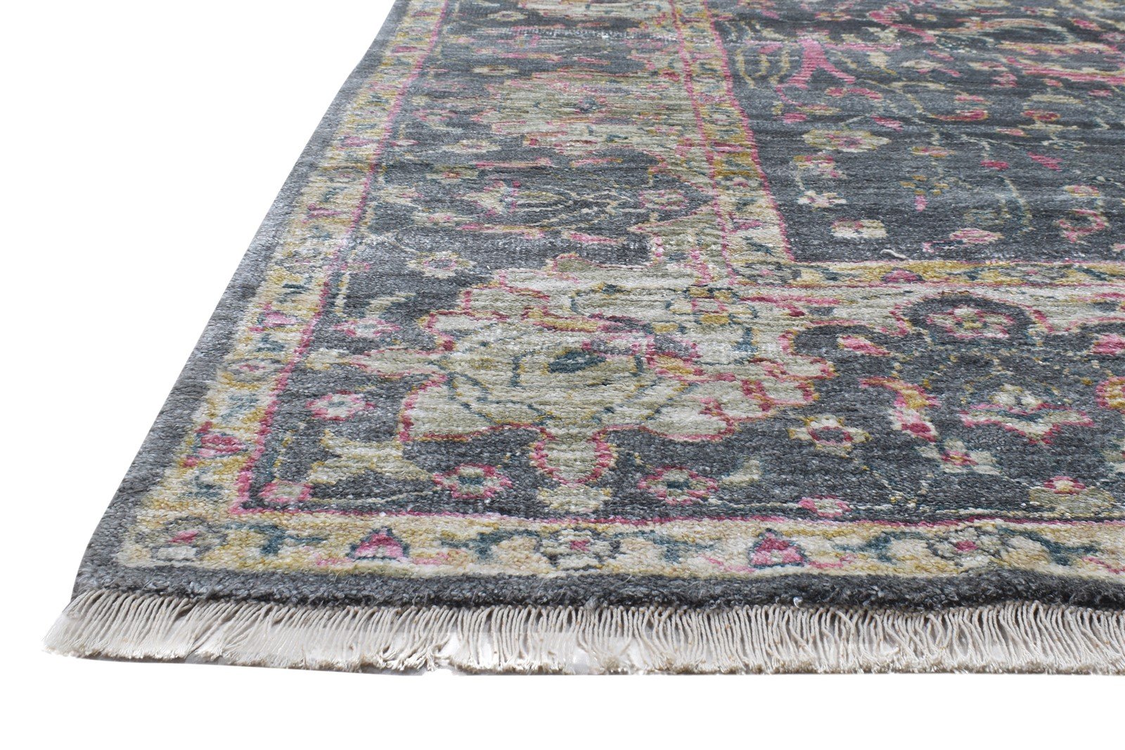 Hand Knotted Charcoal Silk Rug 8' X 10' Modern Bohemian Oriental Large Carpet 