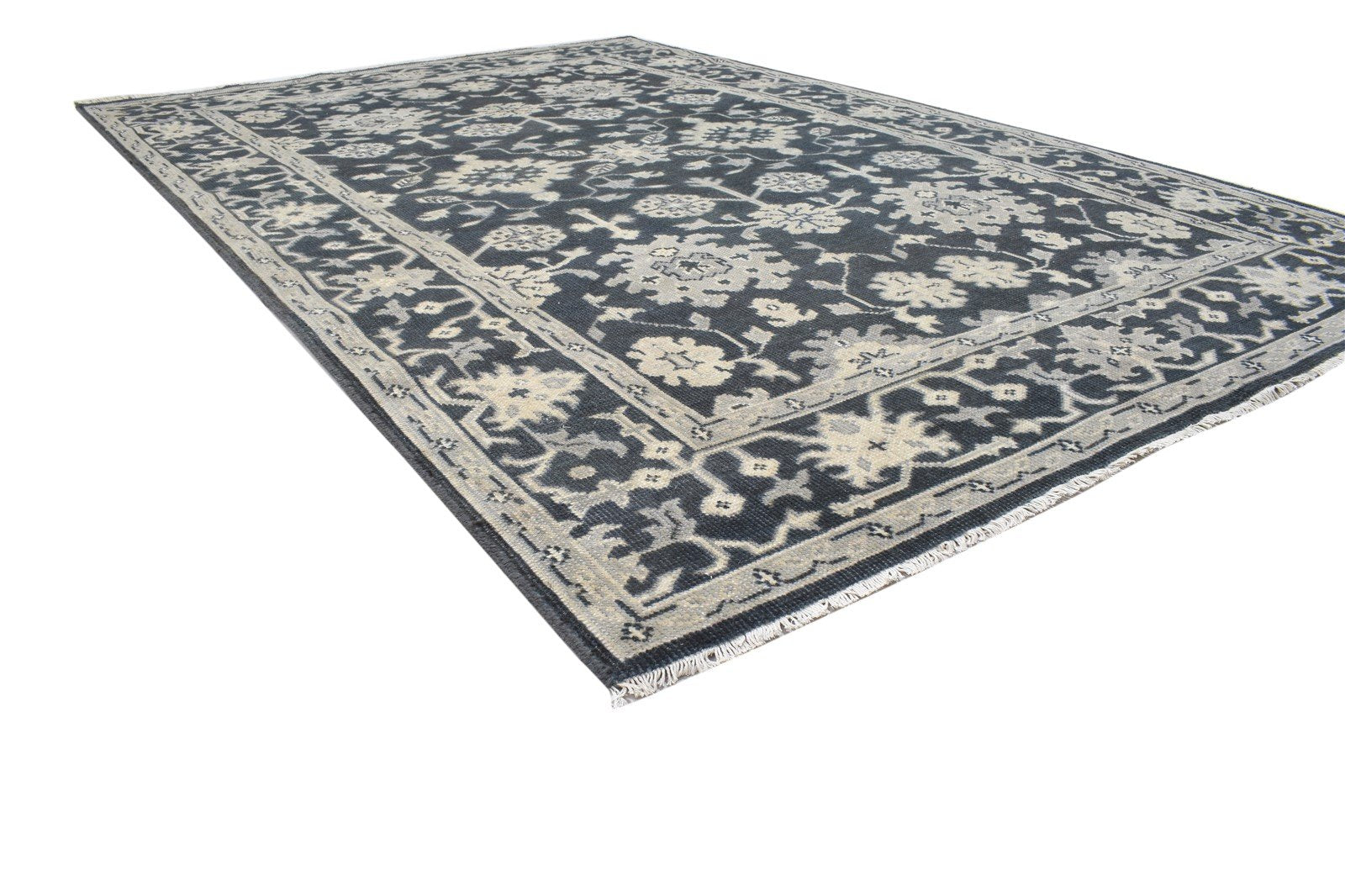 Hand Knotted Charcoal Wool Rug 6' X 9' Persian Oushak Oriental Room Size Carpet 