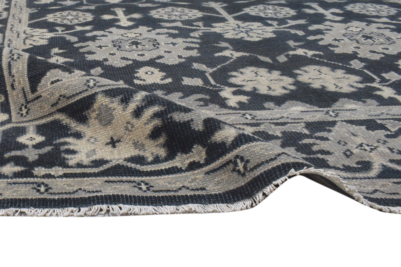 Hand Knotted Charcoal Wool Rug 6' X 9' Persian Oushak Oriental Room Size Carpet 