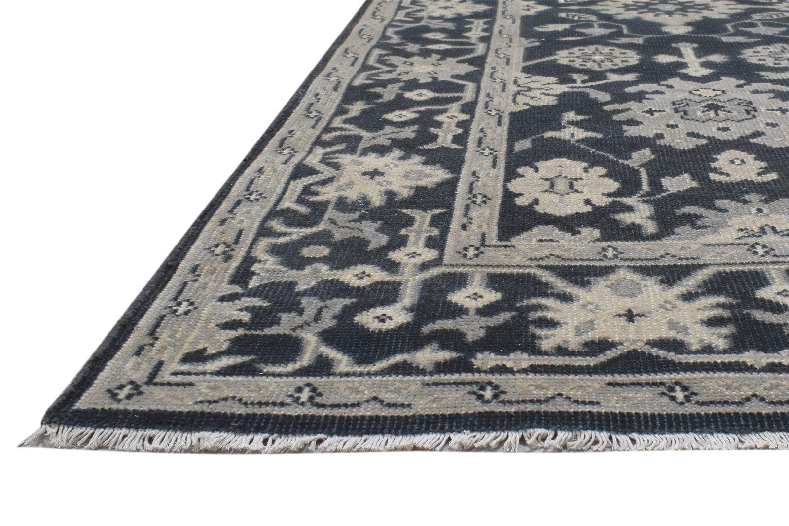 Hand Knotted Charcoal Wool Rug 6' X 9' Persian Oushak Oriental Room Size Carpet 