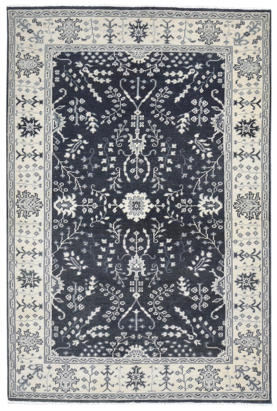 Charcoal Wool Rug 6X9 Persian Hand Knotted Heriz-Indian Oriental Room Size 