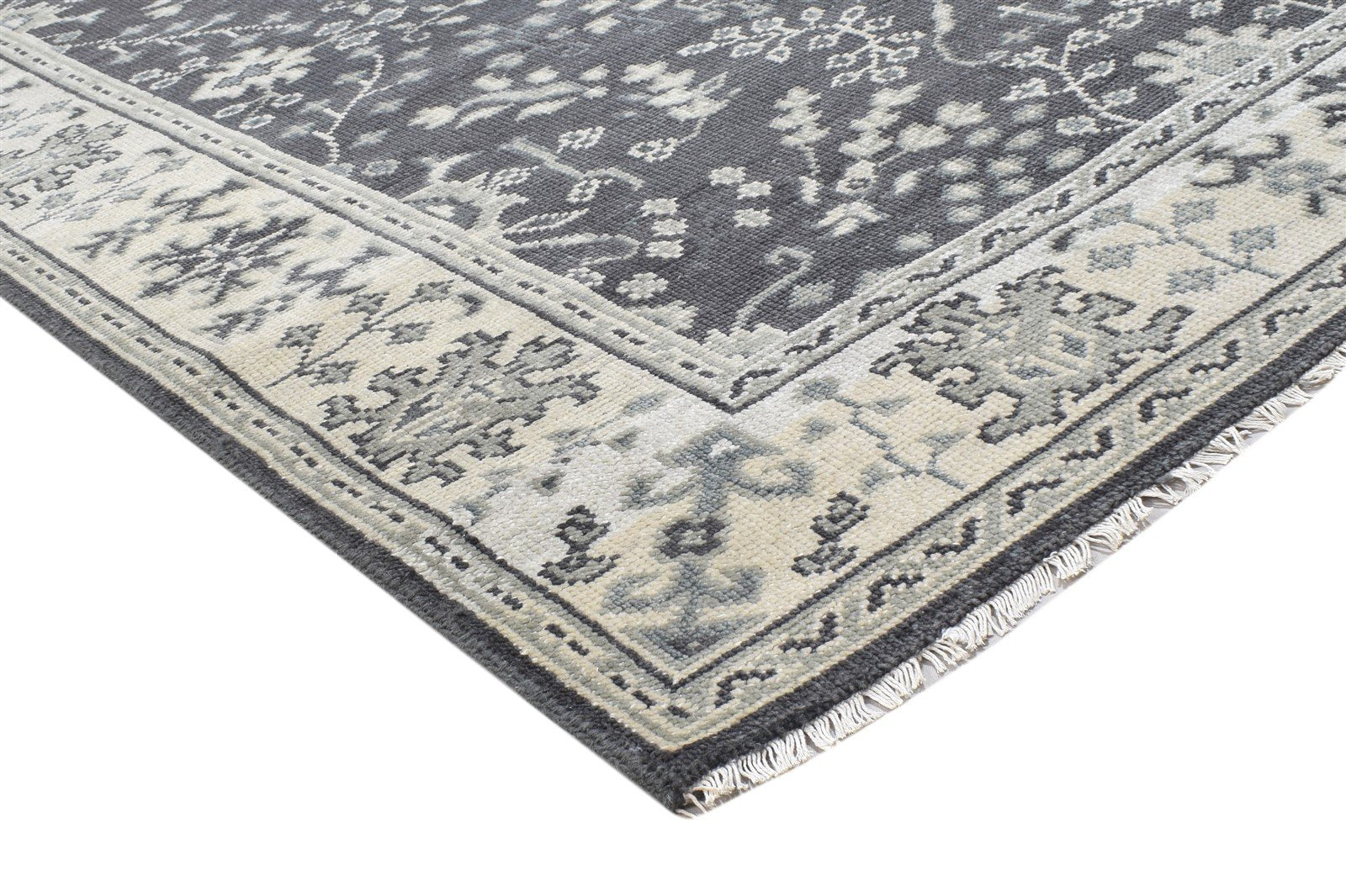 5X7 Rug Wool Charcoal Persian Hand Knotted Sarouk-Indian Oriental Room Size 