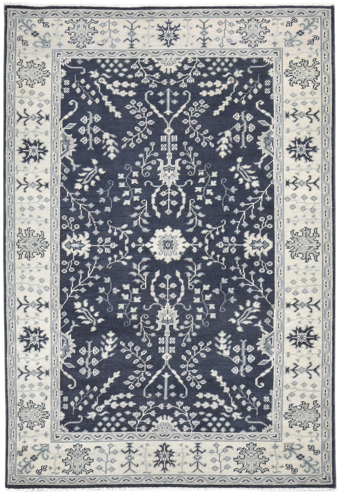 Wool Charcoal Rug 6X9 Persian Hand Knotted Sarouk-Indian Oriental Room Size 