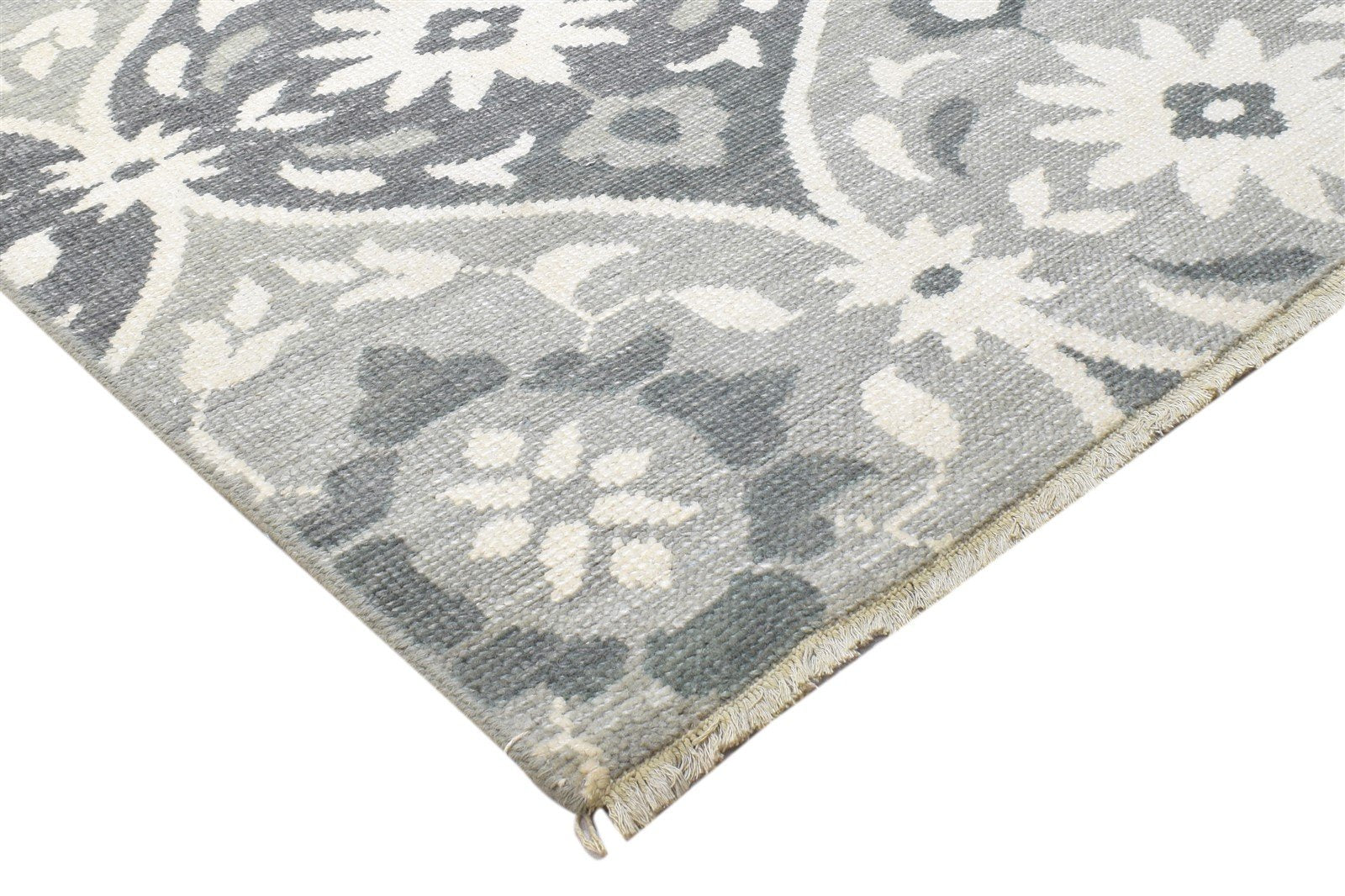 Hand Knotted Grey Wool Silk Rug 9' X 12' Modern Moroccan Trellis Large Carpet 