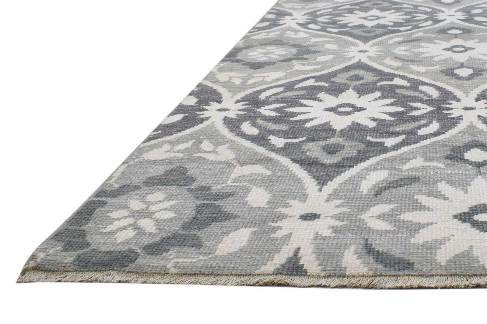 Hand Knotted Grey Wool Silk Rug 9' X 12' Modern Moroccan Trellis Large Carpet 