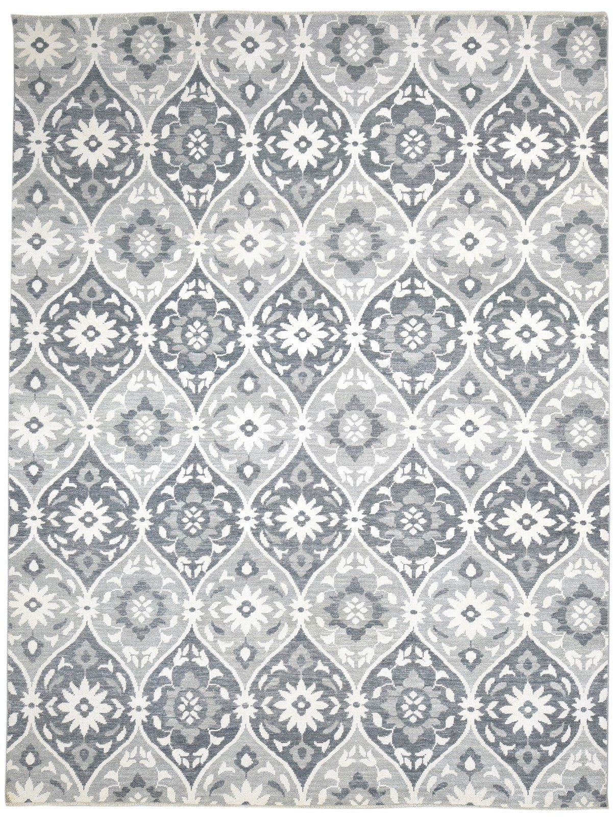 Hand Knotted Grey Wool Silk Rug 9' X 12' Modern Moroccan Trellis Large Carpet 